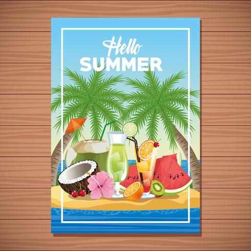 Hallo Sommerkartenplakat mit Cartoons vektor