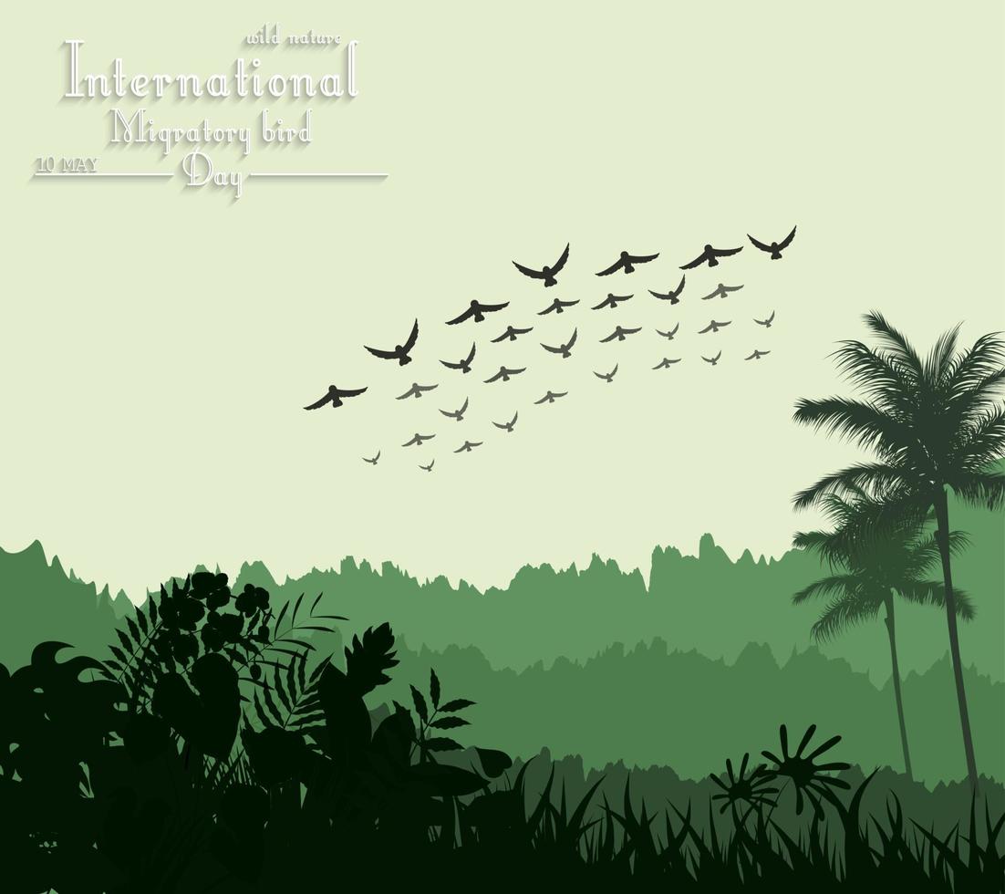exotisk tropisk bakgrund vacker med flygande fåglar för fåglar migratory day.vector vektor