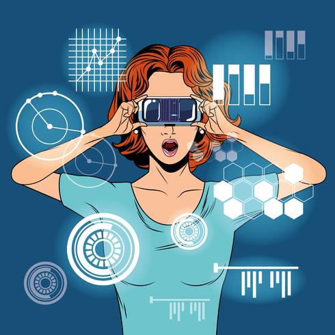 Frau, die Gläser der virtuellen Realität verwendet vektor