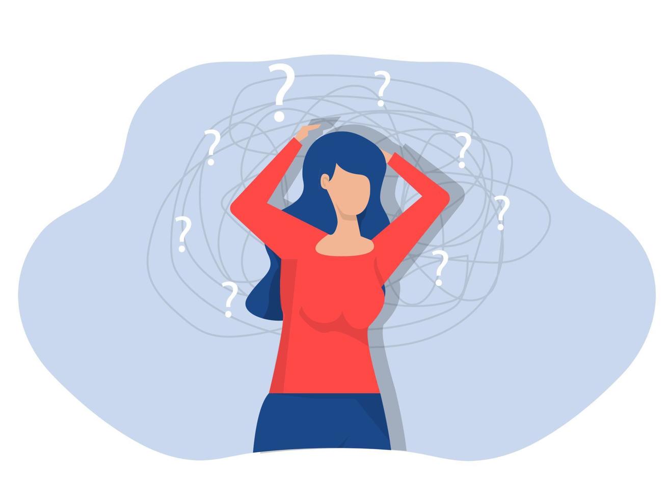 kvinna lider av tvångstankar huvudvärk olösta problem psykiska trauman depression. mental stress panik sinnesstörning illustration vektor