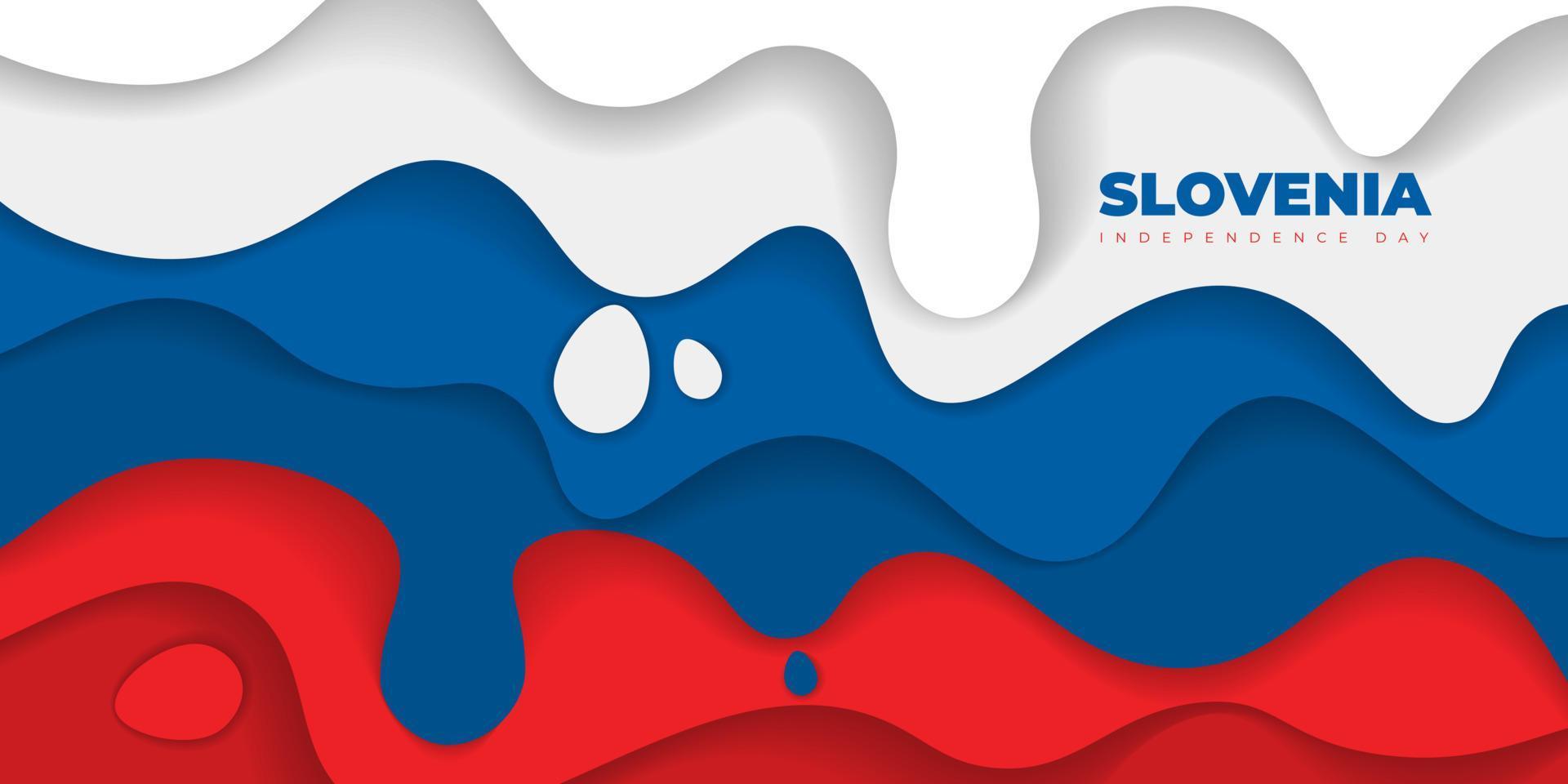 pappersskuren bakgrund med vit, blå och röd färgdesign. slovenien självständighetsdagen malldesign. vektor