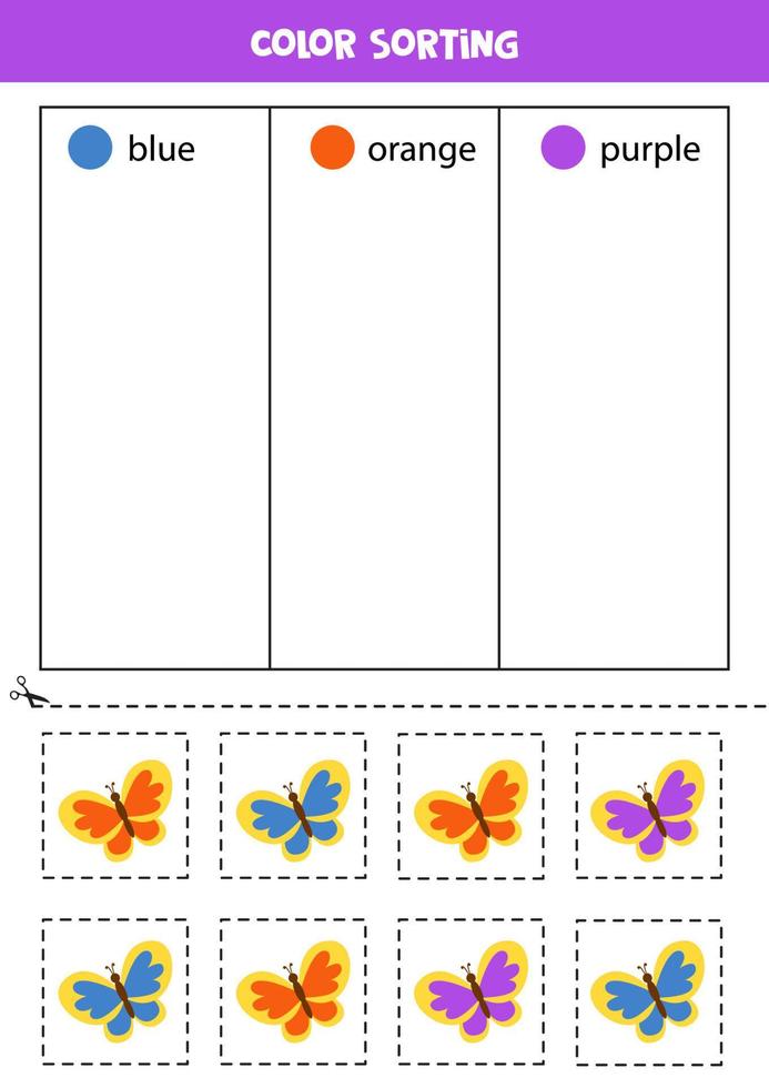 sortera fjärilar efter färger. lära sig färger för barn. vektor
