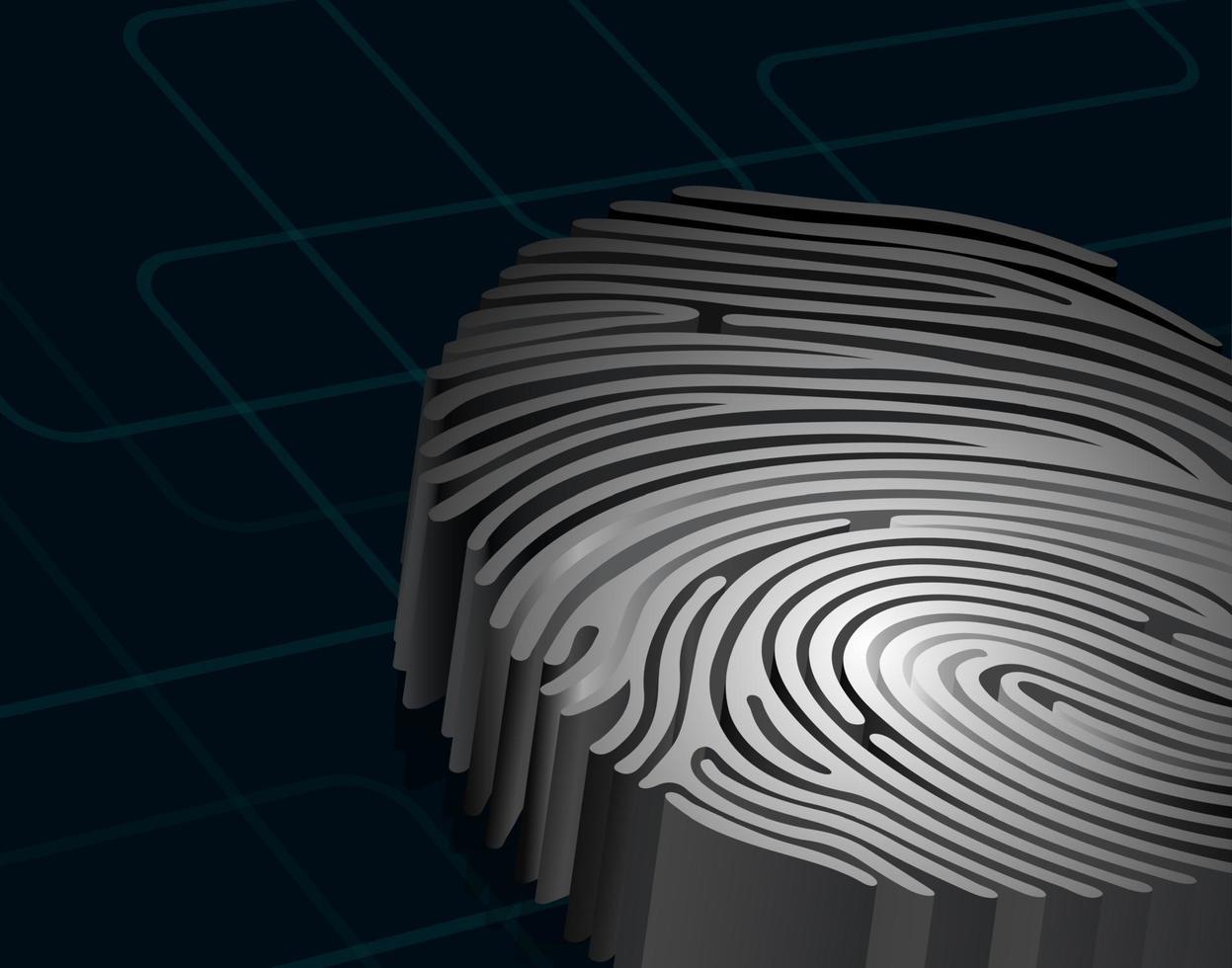 dimensionellt fingeravtryck, stående på mörkblå bakgrund, vektor 3d-illustration