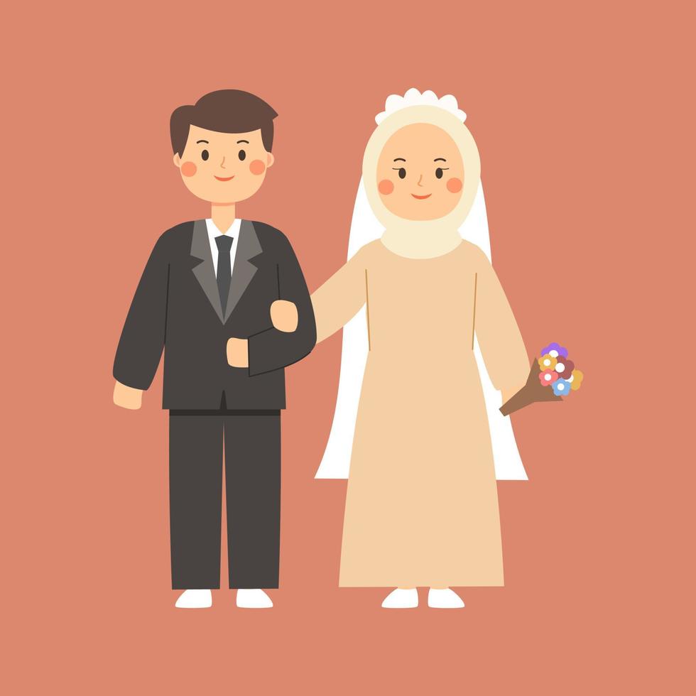 muslimische hochzeitscharakterillustration für einladung vektor