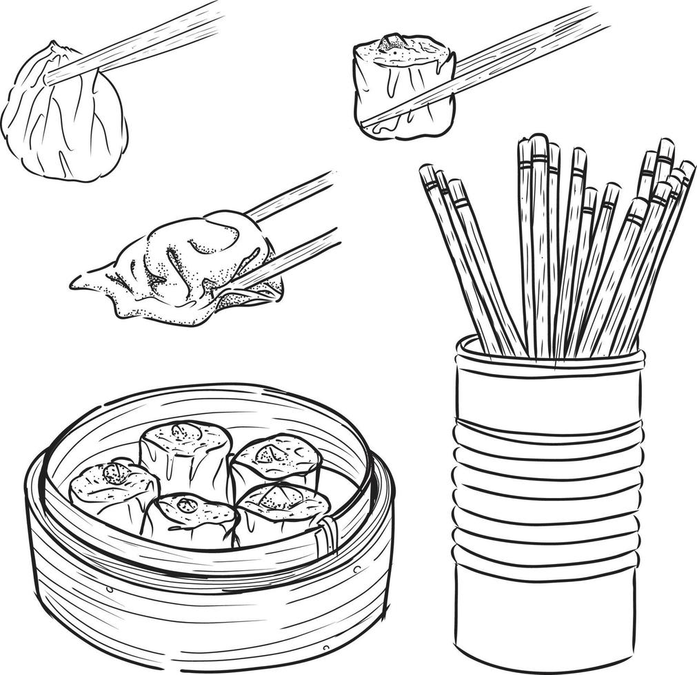 dumplings handritad vektorillustration mat skiss design-1 vektor