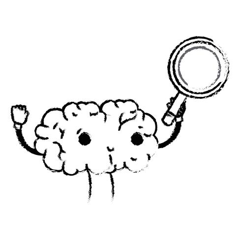 Figur Kawaii glückliches Gehirn mit Lupe vektor