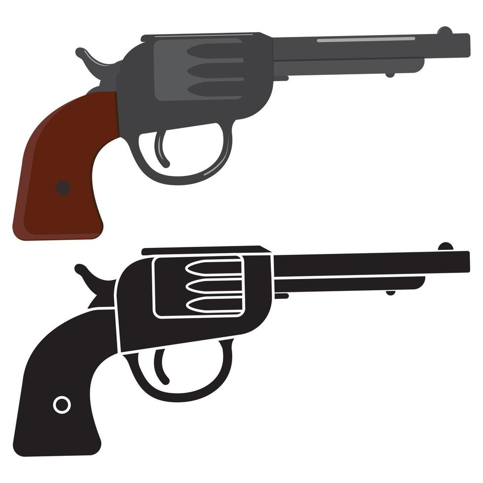 Revolverschattenbild und -kontur lokalisiert auf weißem Hintergrund, Vektorillustration vektor