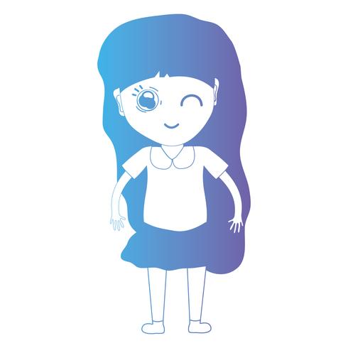 line avatar flicka med frisyr och kläder vektor