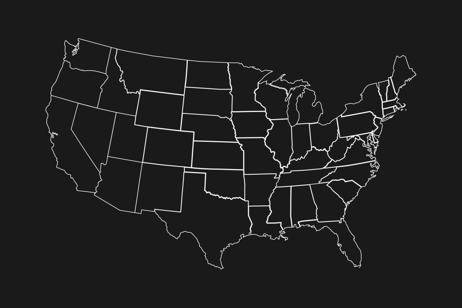 hög detaljerad karta över usa med stater gränser på svart bakgrund vektor