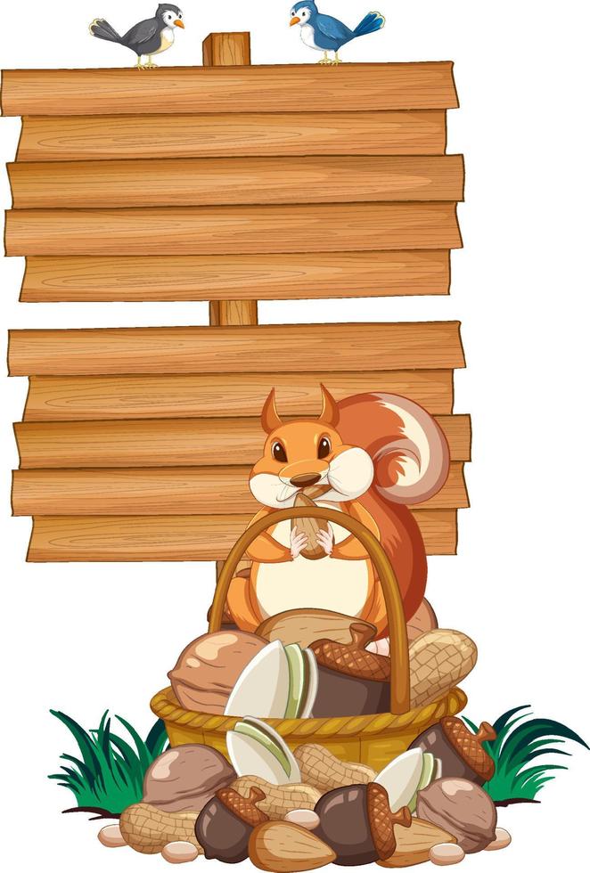 Eichhörnchen mit Holzschild-Banner vektor