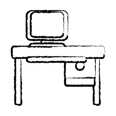figurkontor med datorteknik och träskrivbord vektor