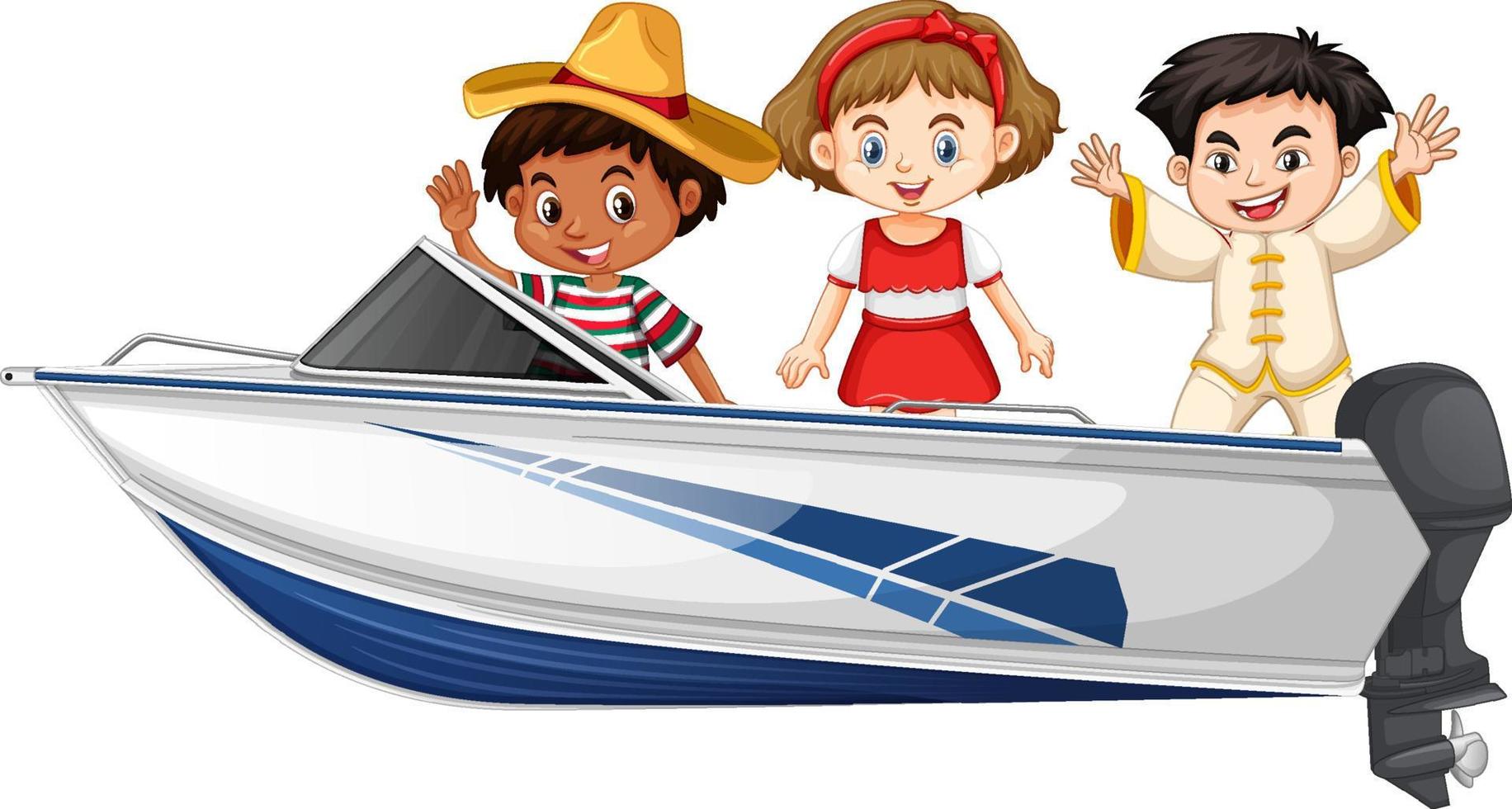 pojke och flicka står på en speedbåt på en vit bakgrund vektor