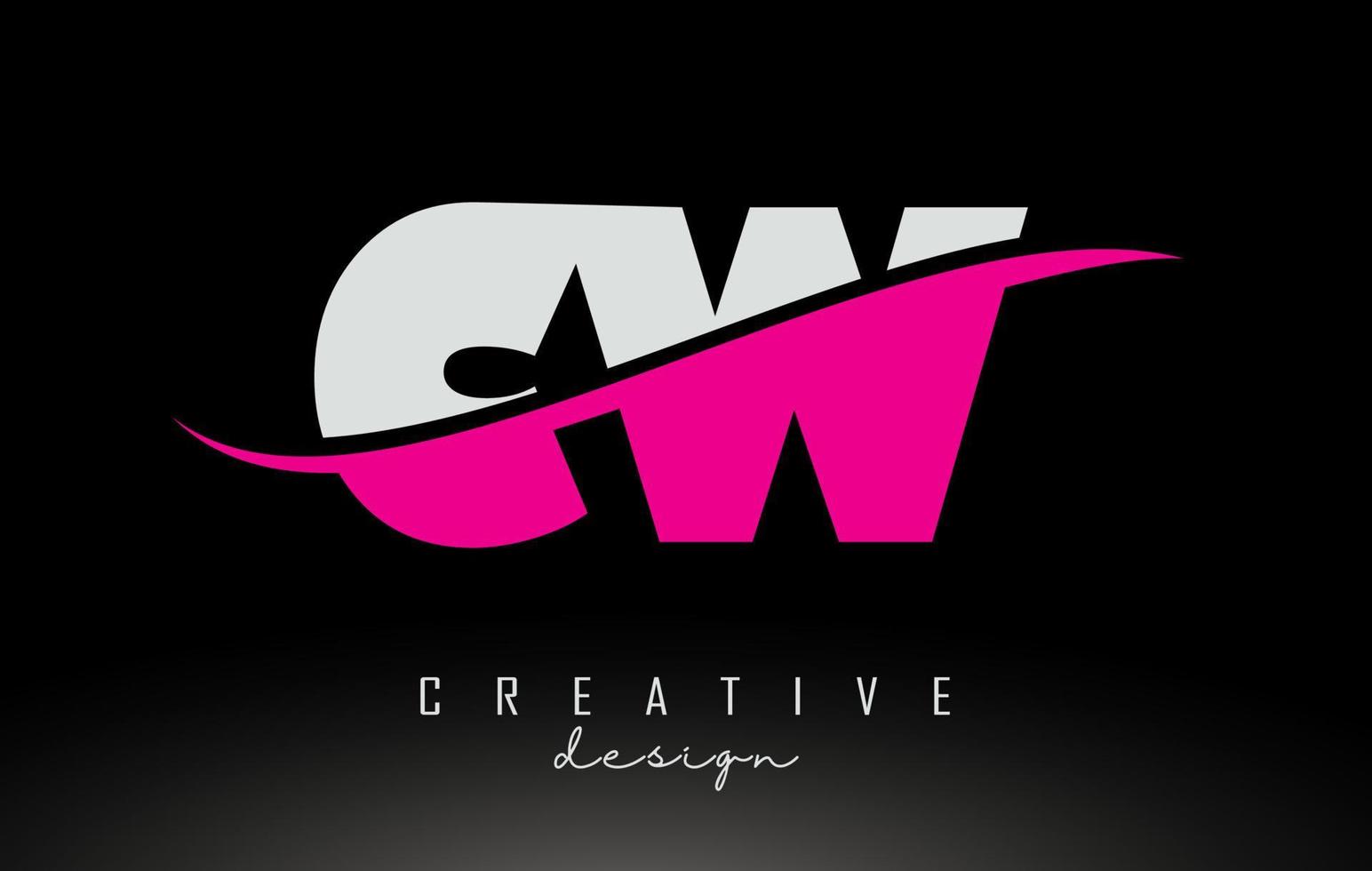 cw cw weißes rosa gelbes Buchstabenlogo mit Swoosh. vektor