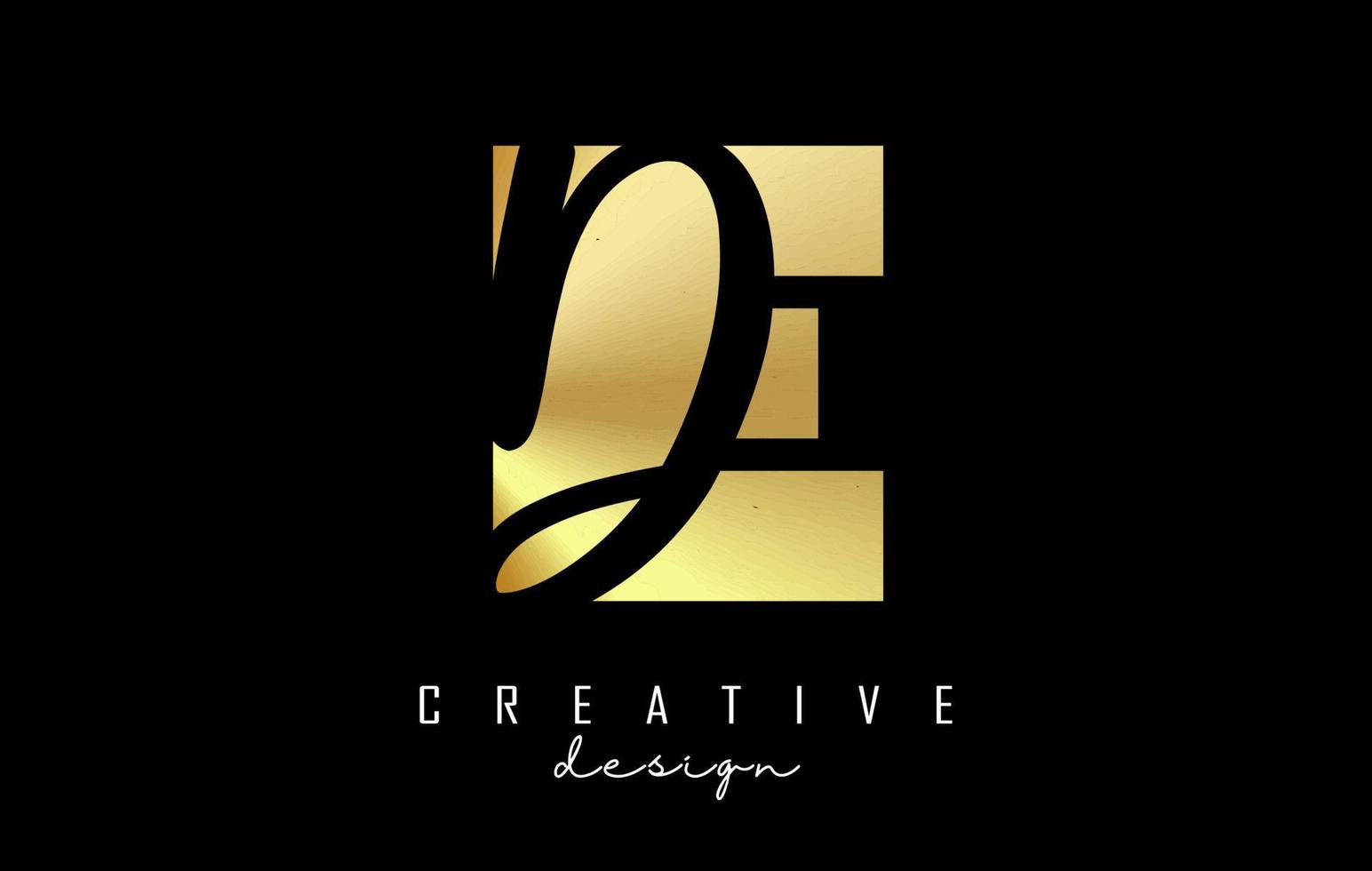 goldenes ed-logo mit minimalistischem design. buchstaben e und d mit geometrischer und handschriftlicher typografie. vektor