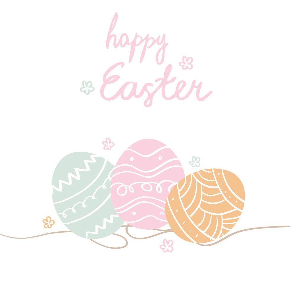 pastell påsk gratulationskort med påskägg i handritad stil vektor