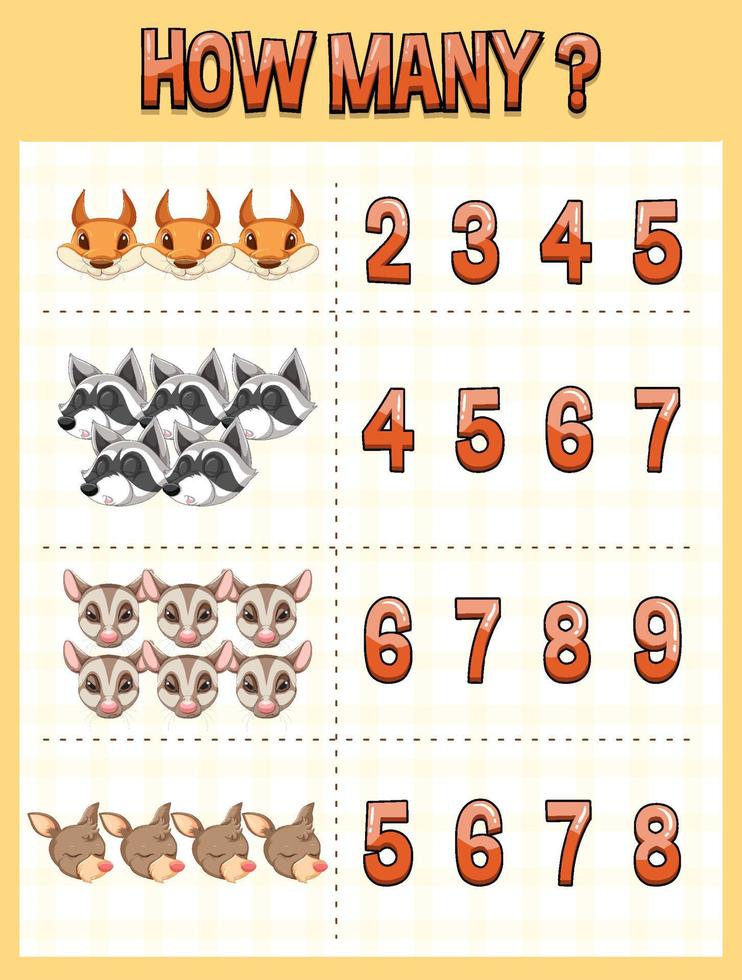 räknenummer mall med djur vektor