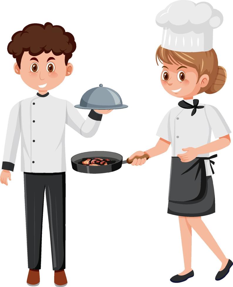 kock och servitör seriefigur på vit bakgrund vektor