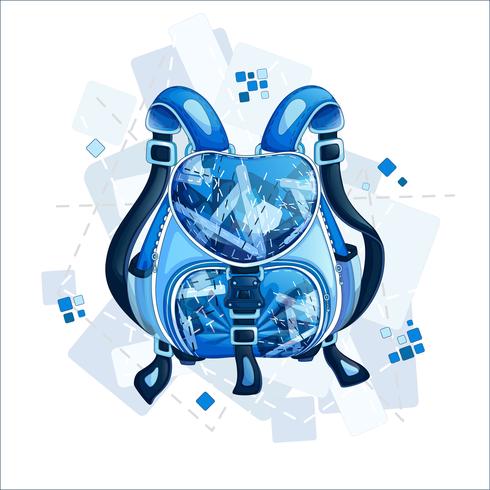 Snygg sportig blå ryggsäck med geometriskt mönster. Vårens designväskor och tillbehör. Vektorillustration. vektor