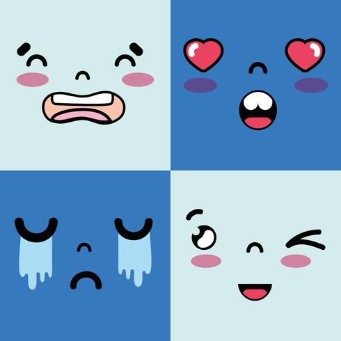 uppsättning ansikten emoji med känslor karaktär vektor