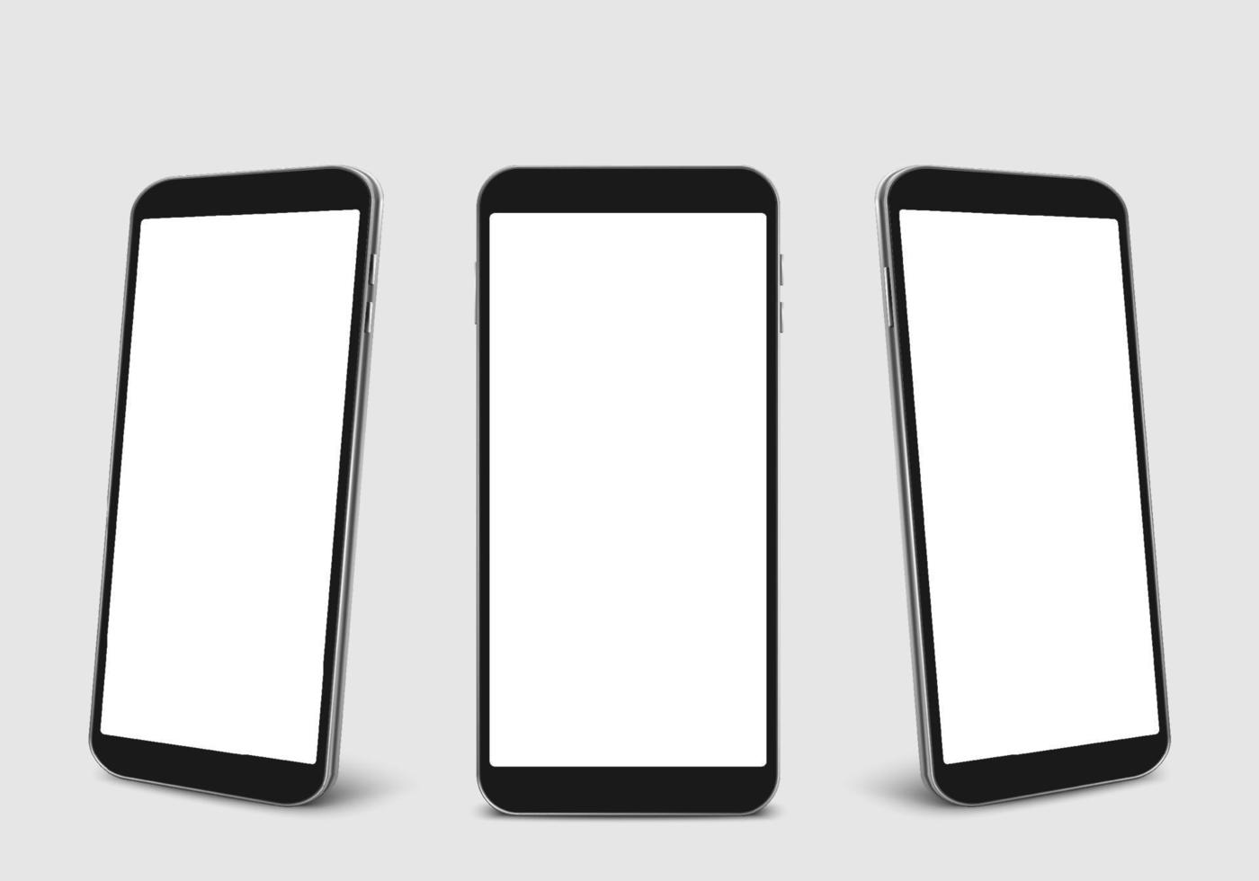 svart smartphone mockup set isolerad på bakgrunden. modern mobiltelefon samling med kopia utrymme. teknik vektor illustration