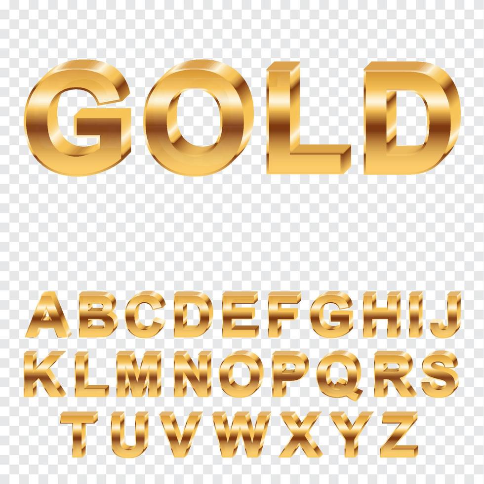 großbuchstaben der goldenen metallischen kalligraphischen alphabetsammlung. realistischer 3d-goldtextsatz. modernes schriftelement für kreatives design. Vektor-Illustration. vektor