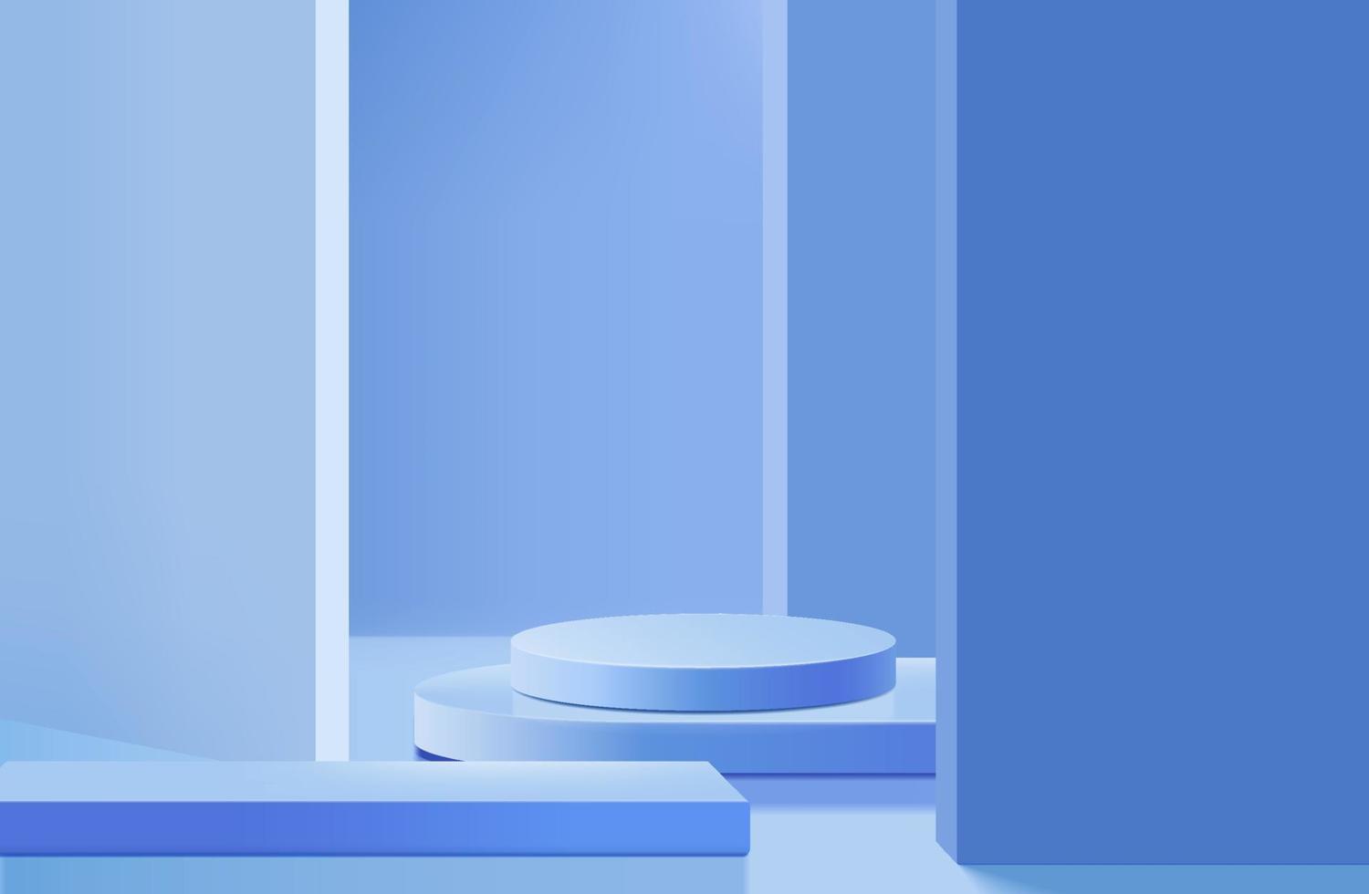 abstrakt 3d cylinder piedestal podium med blå minimal vägg scen och skugga. modern vektor rendering geometrisk plattform för kosmetiska produkter display presentation.