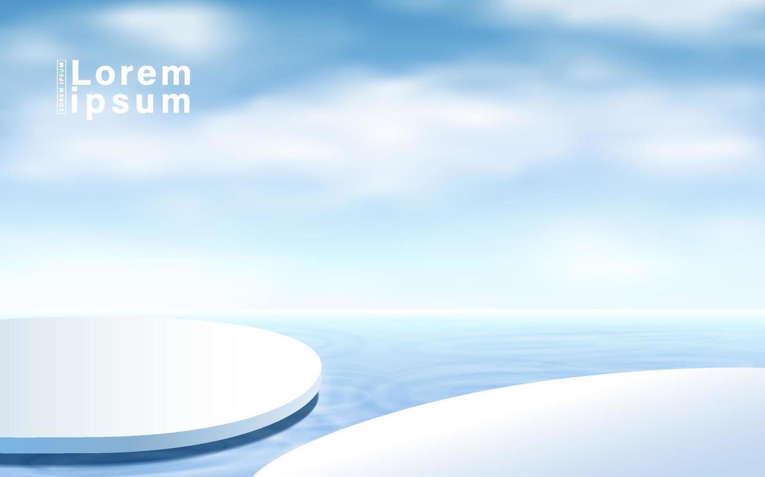 abstrakt 3d vit cylinder piedestal podium med blå himmel bakgrund. modern vektor rendering geometrisk plattform för produktvisning presentation.