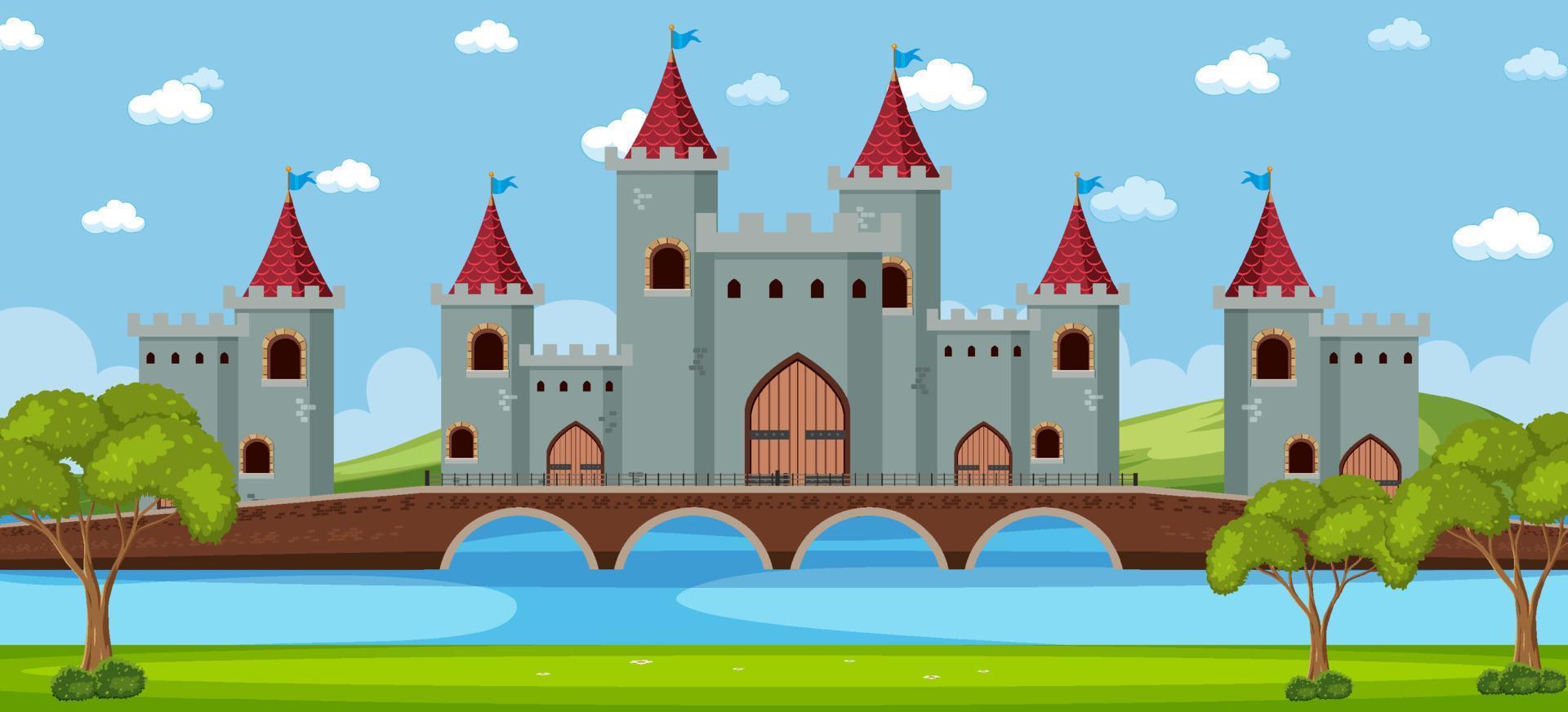 landskap scen med medeltida slott vektor