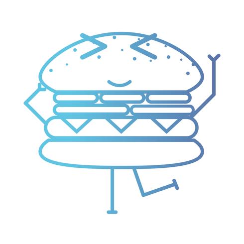 Linie Kawaii süß glücklich Hamburger Fastfood vektor
