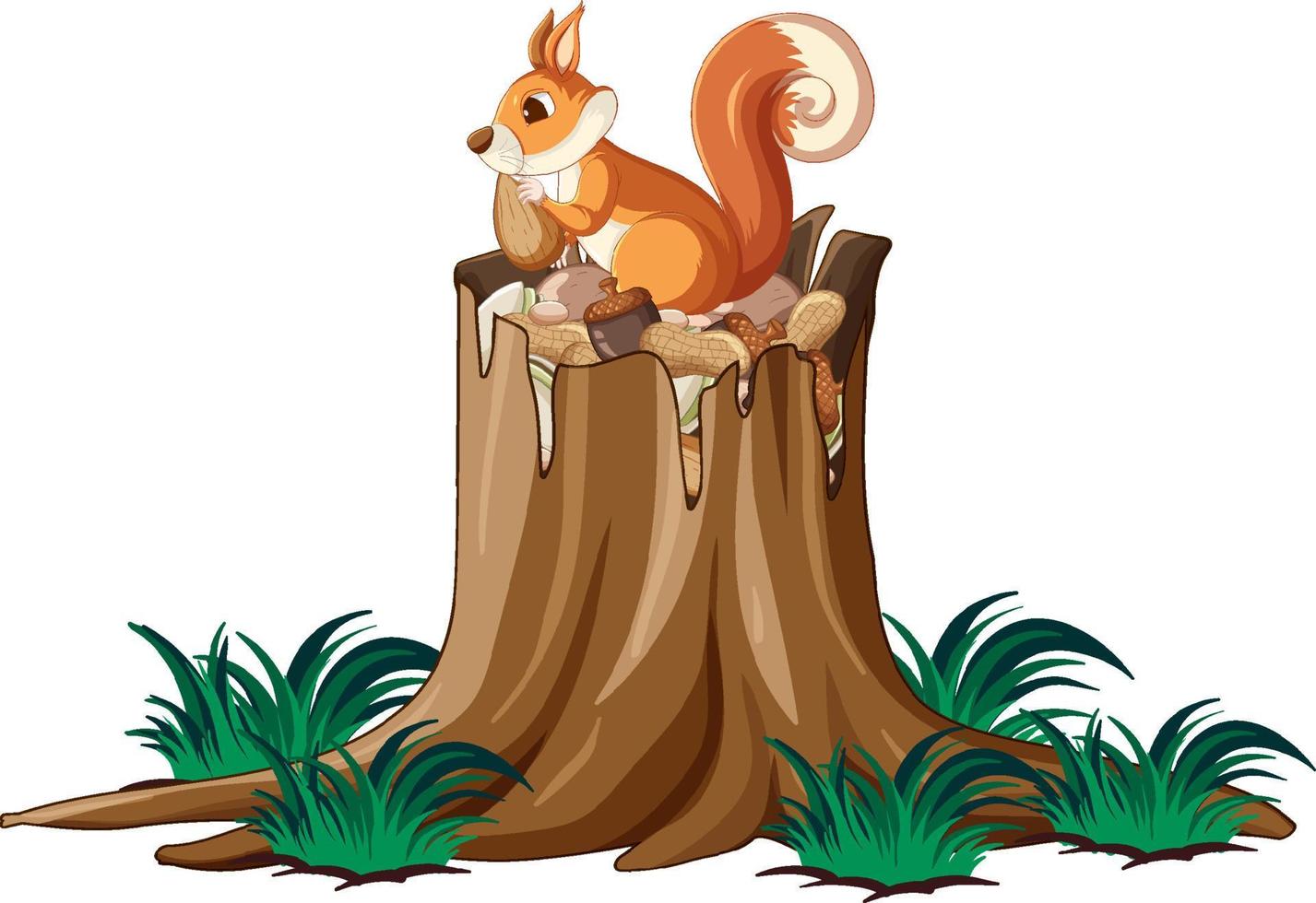 braunes Eichhörnchen sitzt auf dem Baumstamm vektor