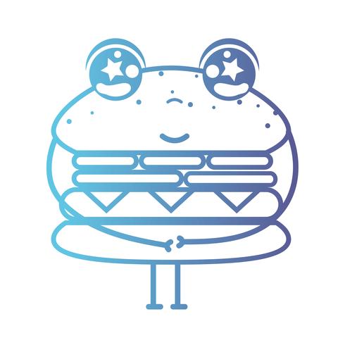 Linie Kawaii süß glücklich Hamburger Fastfood vektor