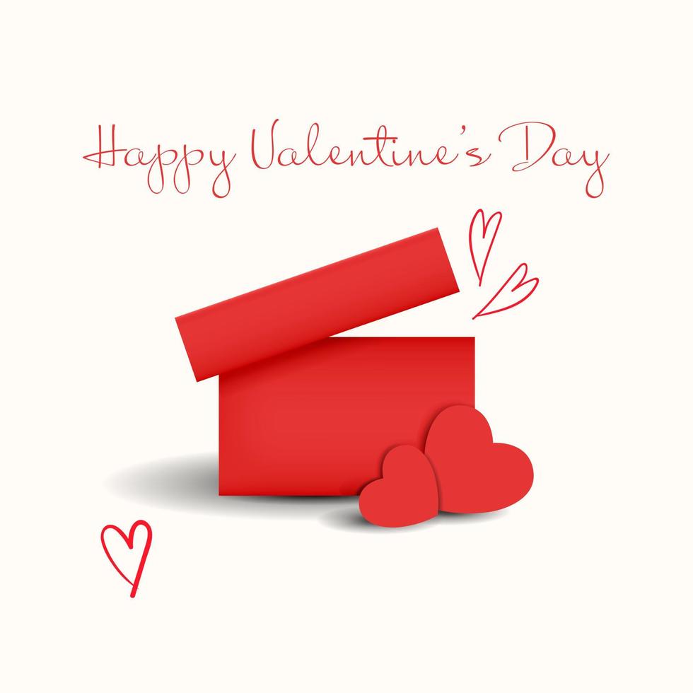 Vektor dreidimensionale Valentinstag-Grußkartenvorlage mit einem roten Feld und einem Herzen