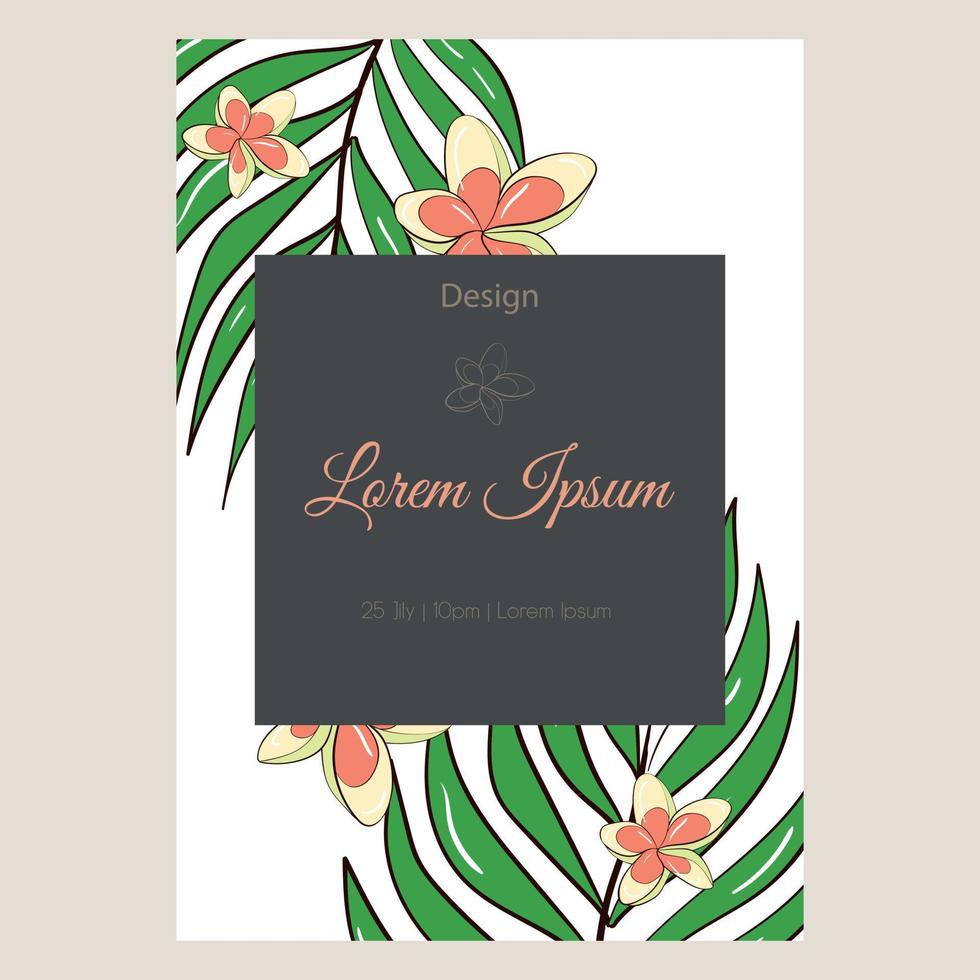 vektor illustration mall för ett vykort, visitkort eller reklam banner. utrymme för texten. lager illustration. banderoller med tropiska växter för ett bröllop eller event.