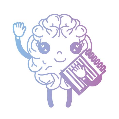 Linie kawaii glückliches Gehirn mit Notizbuchwerkzeug vektor