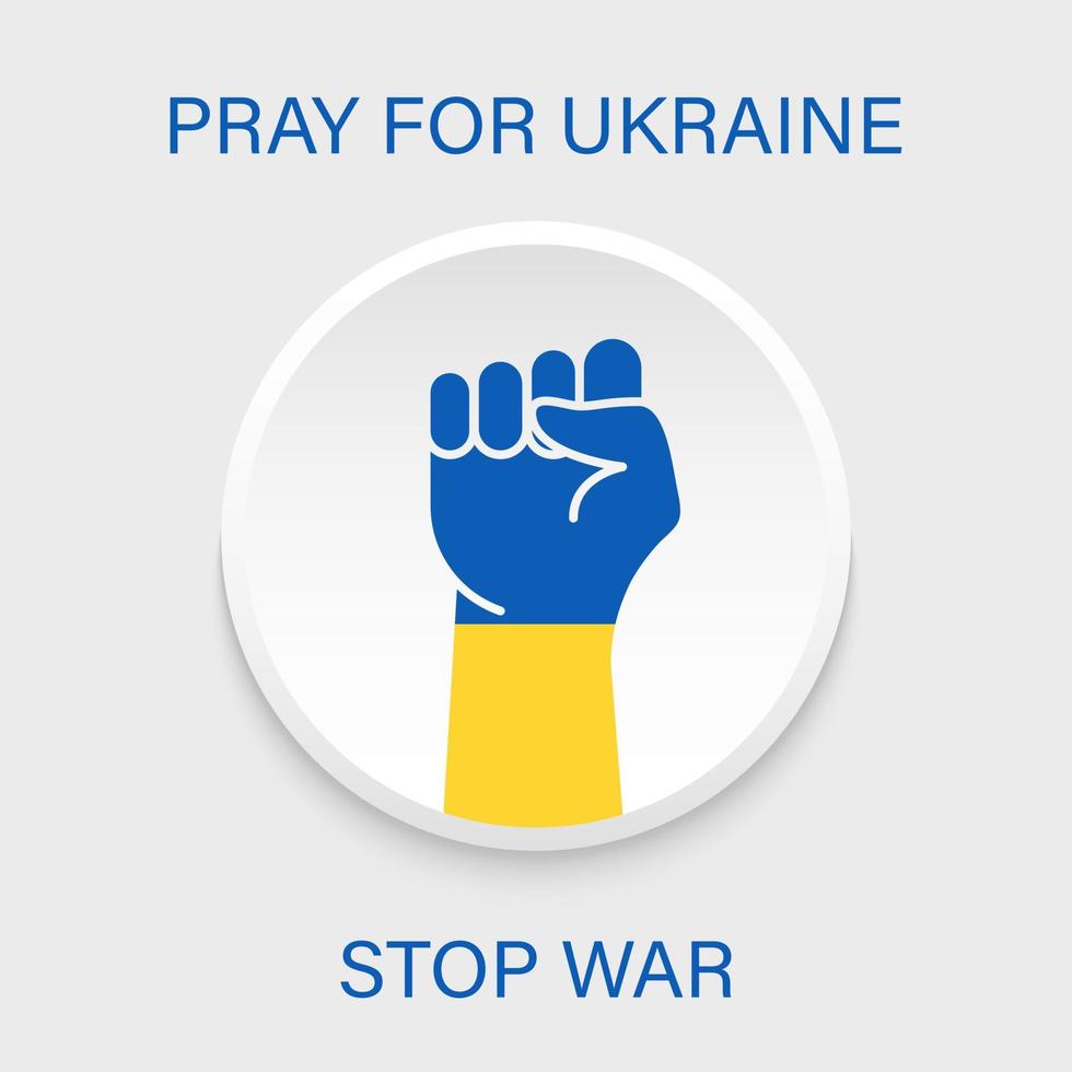 Faust mit ukrainischem Nationalflaggensymbol. bete für die ukraine blau, gelbes armzeichen. Patriotismussymbol der ukrainischen Nation. stoppen sie den kriegskonflikt im ukrainischen zeichen. isolierte Vektorillustration. vektor