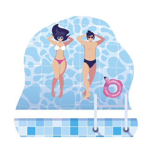 junges Paar mit Badeanzug im Pool schweben vektor