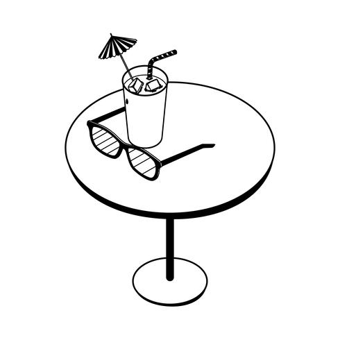 bord med juice frukt cocktail och solglasögon vektor