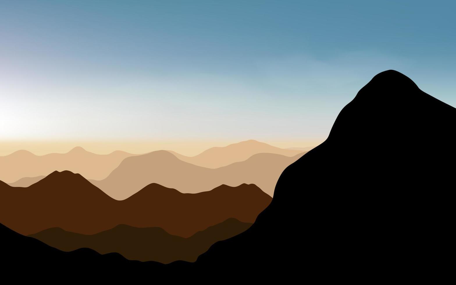 silhuetter av panoramautsikt över bergen landskap vektor