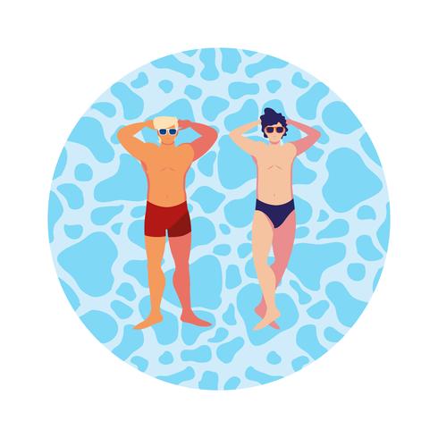 junge Männer mit Badeanzug im Wasser schweben vektor
