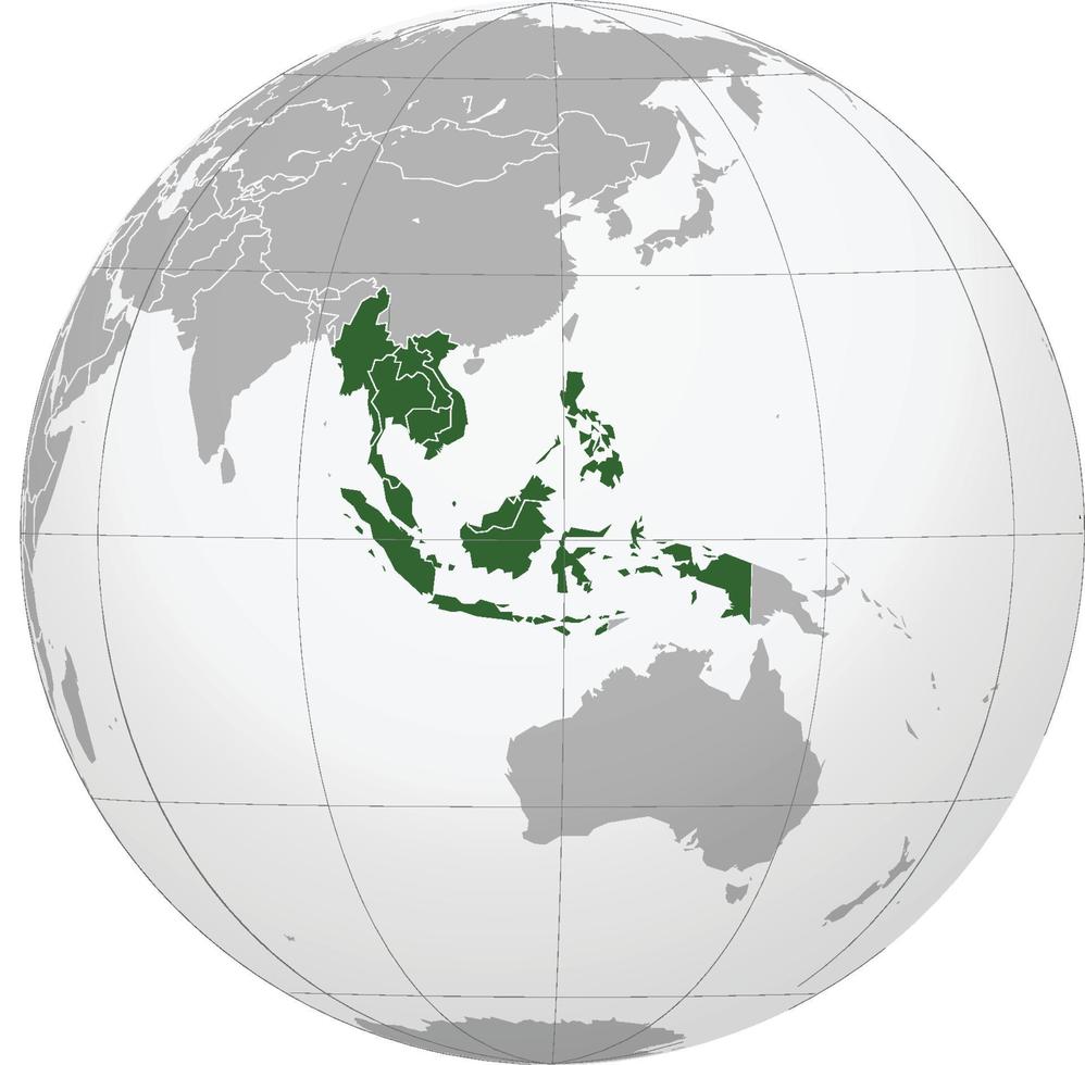 Karte des Globus von Südosten, Asien vektor
