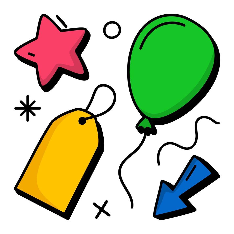 handritad mode tecknad bakgrund med star arrow tag ballong fredag vektorillustration vektor