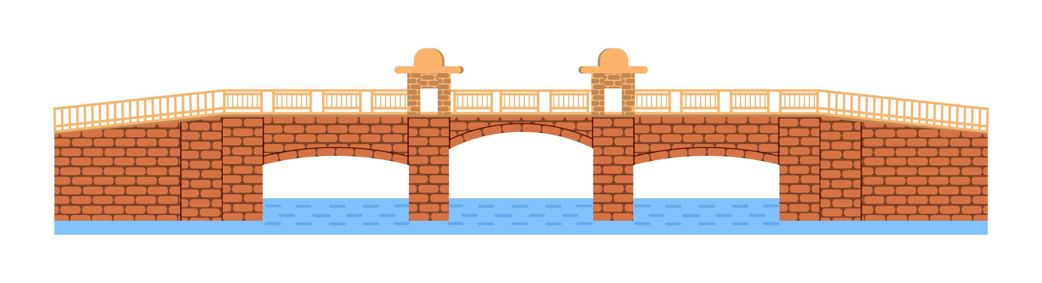 stenbro vektor. stadsarkitekturelement och brokonstruktion över floden med isolerad körbana och lyktor i färgglada landskap vektor
