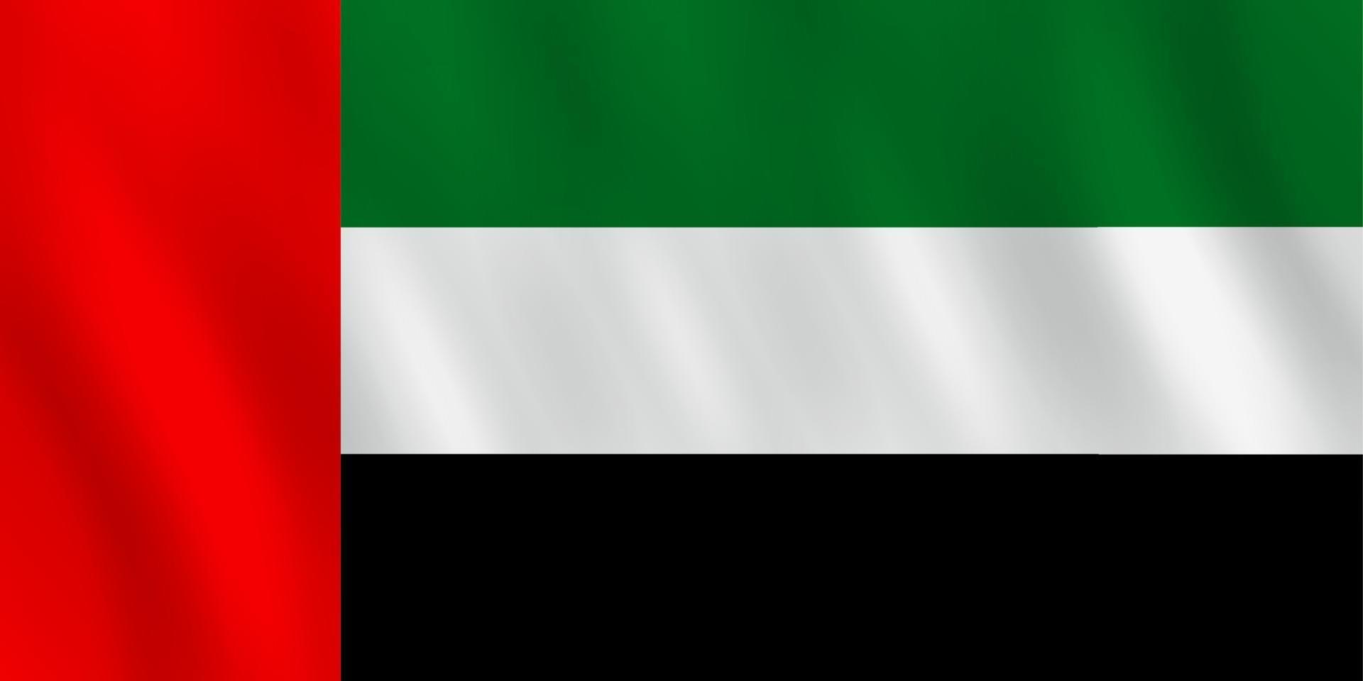 Flagge der Vereinigten Arabischen Emirate mit Weheffekt, offizielle Proportionen. vektor