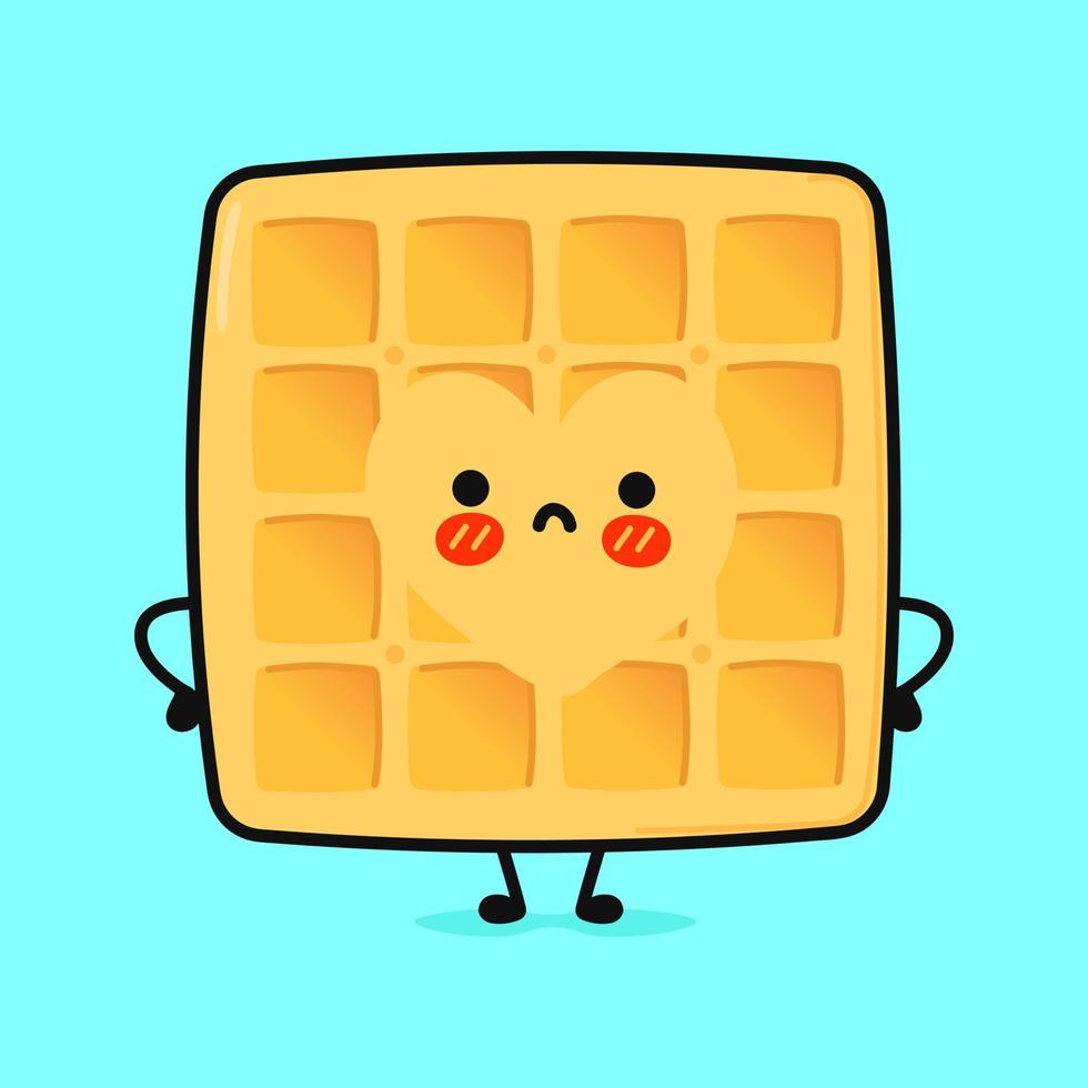 süßer trauriger waffelcharakter. vektor hand gezeichnete karikatur kawaii charakter illustration symbol. isoliert auf blauem Hintergrund. Waffeln Charakterkonzept