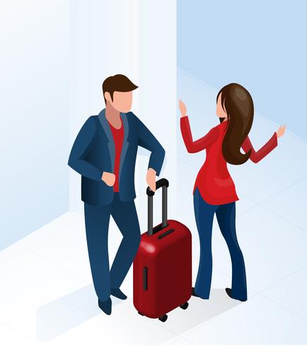 Kvinnamottagare Välkommen turist med resväska vektor