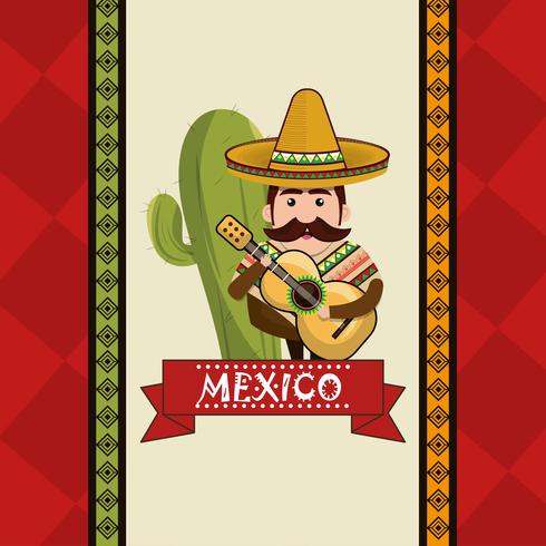 mexikanischer Manncharakter mit Kulturikonen vektor
