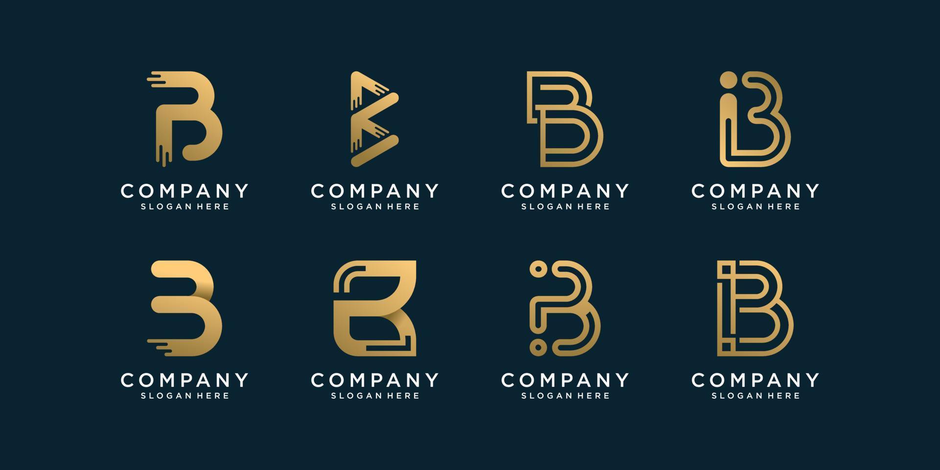 uppsättning av b logotyp samling med gyllene abstrakt stil premium vektor
