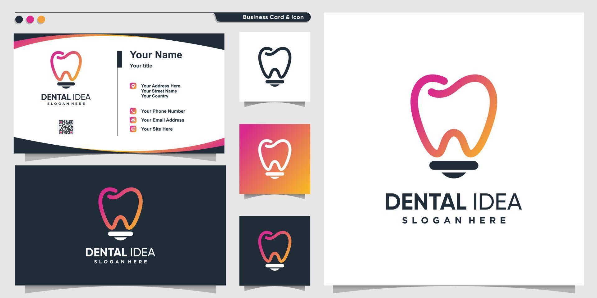 dental logotyp med modern idé glödlampa stil och visitkort designmall premium vektor