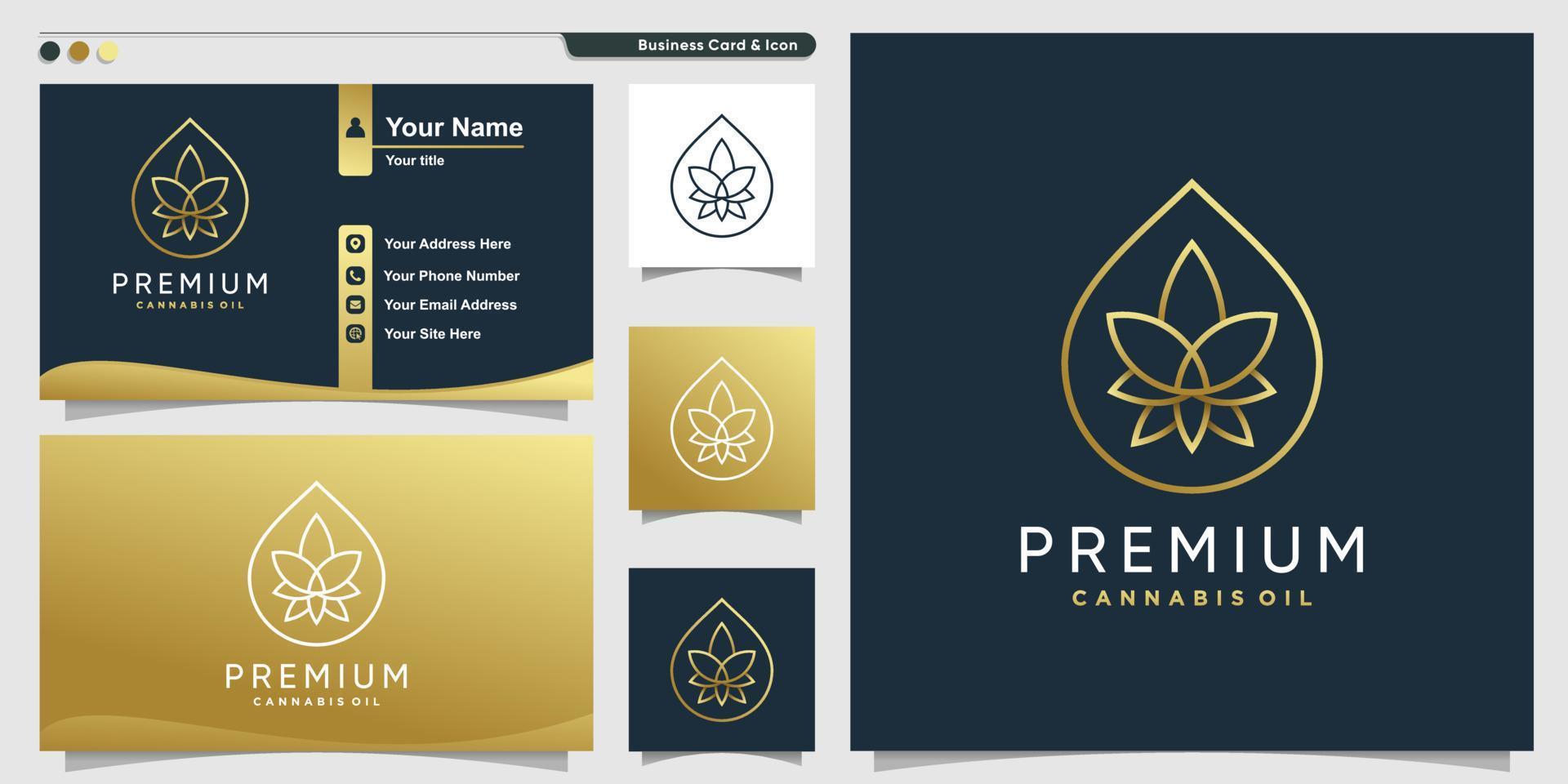 cannabisolja logotyp med premium gyllene linjekonststil och visitkortsdesign premium vektor