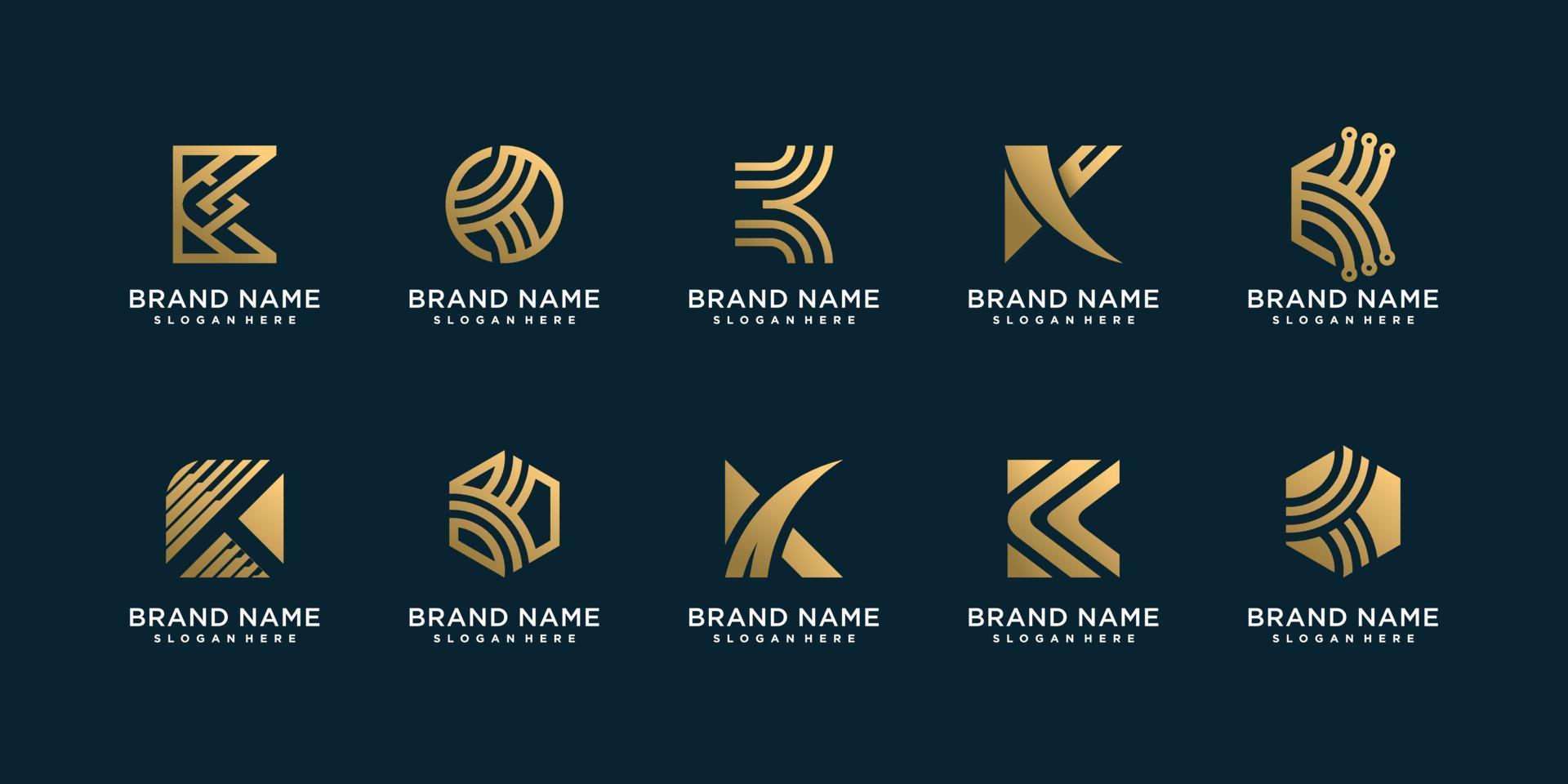 bokstaven k logotyp samling för företag med gyllene unik idé premium vektor